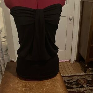 🖤 Black Strapless Tunic Top / Mini Dress – Size Small – Rayon – Excellent